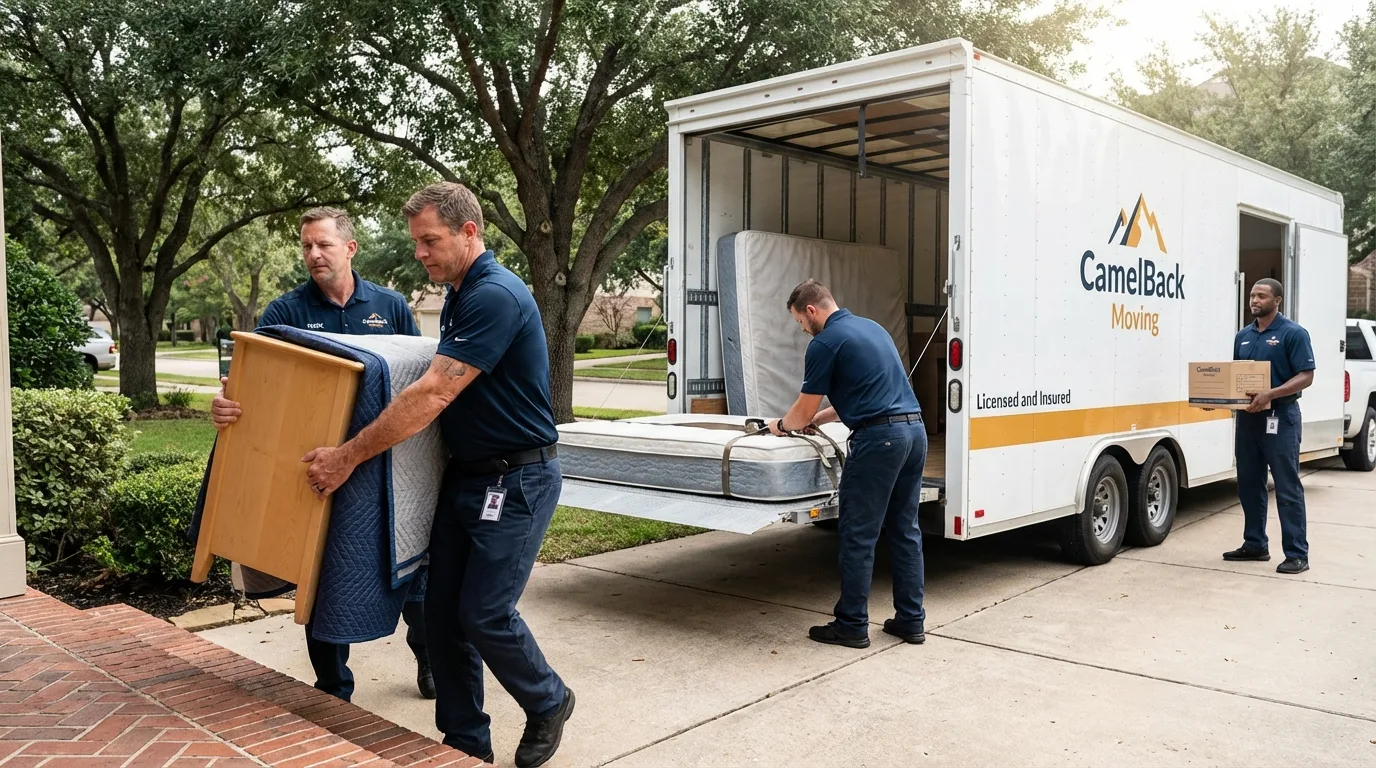 Crew loading residential truck for cross-state move from Brundidge, AL